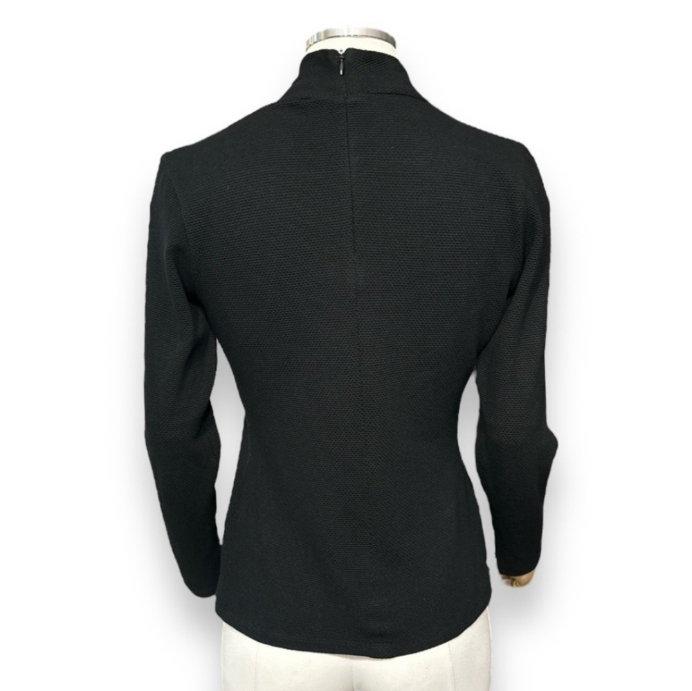 RONEN CHEN Black Knit Asymmetrical Draped Collar Top - Picture 4 of 7